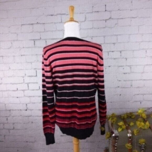 Worthington Striped Knit Scoop Neck Sweater Black And Pink Size Large - Picture 3 of 5